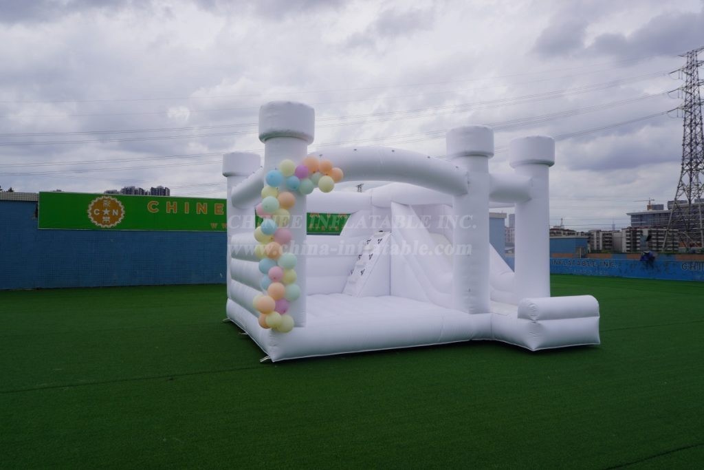 T2-3603 Pure White Wedding Bouncy Castle With Slide